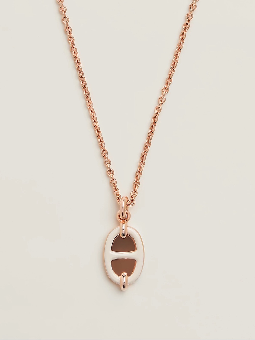 Hermes: Rose Gold Plated Mini Maillon Pendant Necklace (small model) Creme